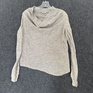 Helmut Sweater Women's Small Gray Beige Alpaca Linen Cowl Neck Asymmetric Knit